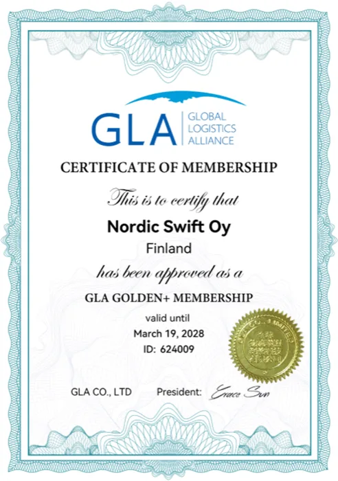 Nordic Swift Oy:lle myönnetty GLA General Network -sertifikaatti