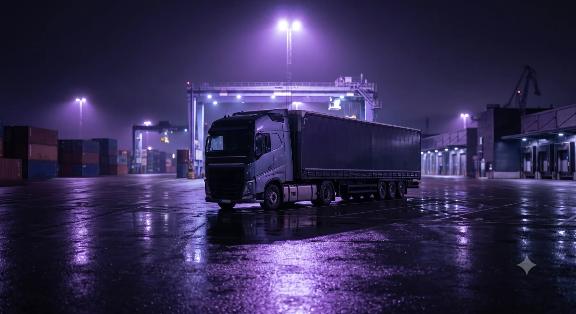 Logistiikkaterminaalin toimintaa iltahämärässä